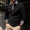 thumbnail image 2 of WTOBBY Men's Long Sleeve Plaid Collar Polo Shirt Golf Tee Basic Casual Top with Lightweight Regular Fit for Everyday Wear and Trendy Style,Black L, 2 of 5