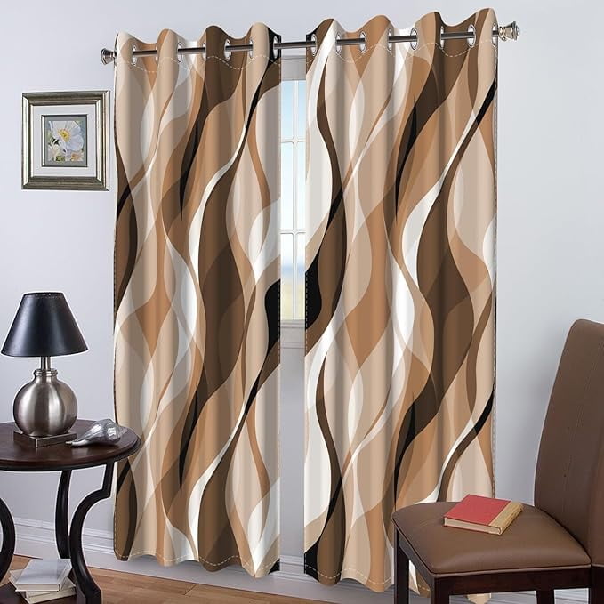 Brown Blackout Curtains, Abstract Ombre Grey And Brown Striped Window Curtains For Living Room Modern Room Darkening Grommet Curtains 42"W x 84"L (Pack of 2)