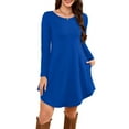 thumbnail image 2 of Women's Long Sleeve T-Shirt Dress Round Neck Knee-Length Loose Fit Casual with Pockets for Spring and Autumn Everyday Outfits,Blue,S, 2 of 6