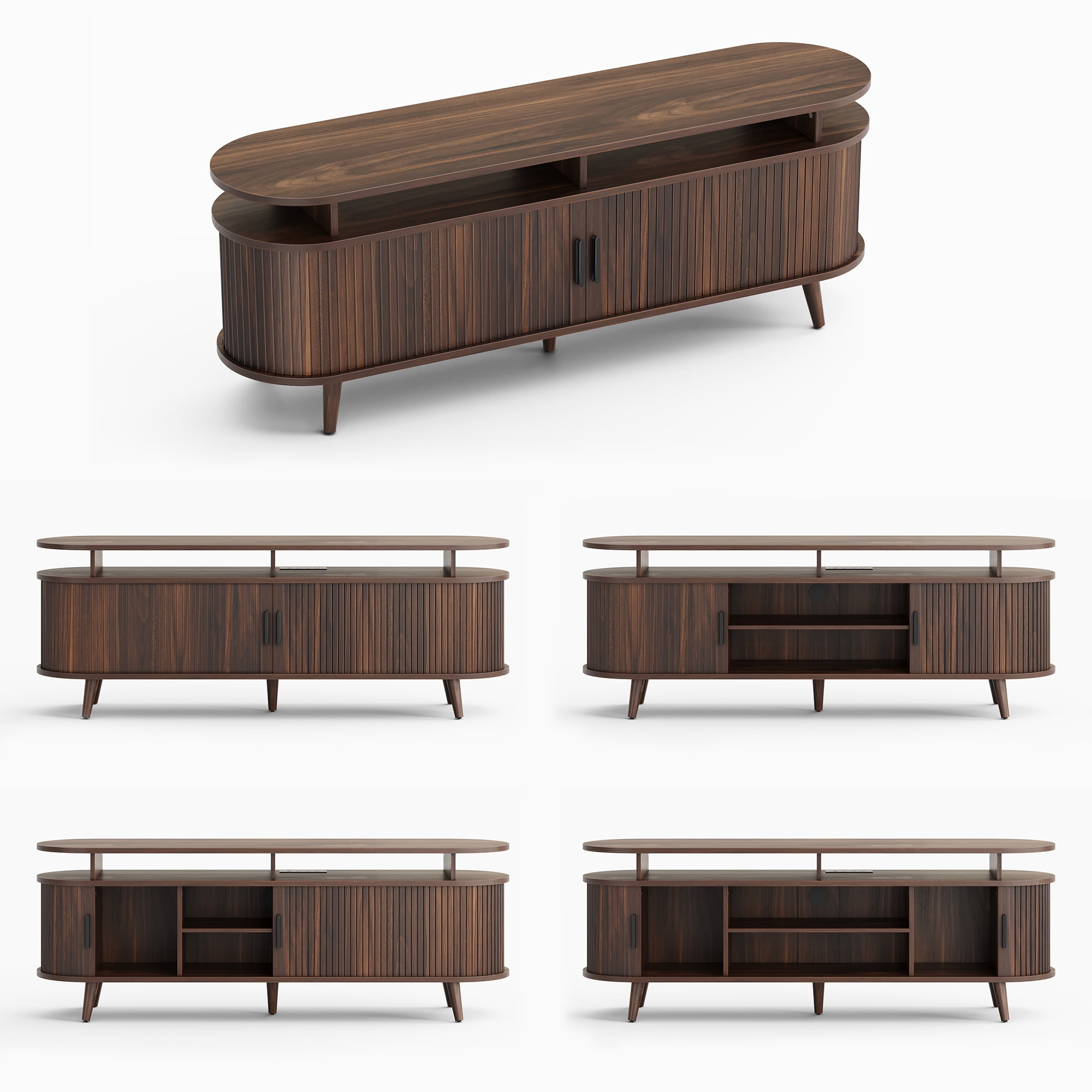 GUNAITO TV Stand for TVs up to 70", Wood TV Stand for Living Room with LED Lights , Entertainment Center with Storage and Shelves, Walnut