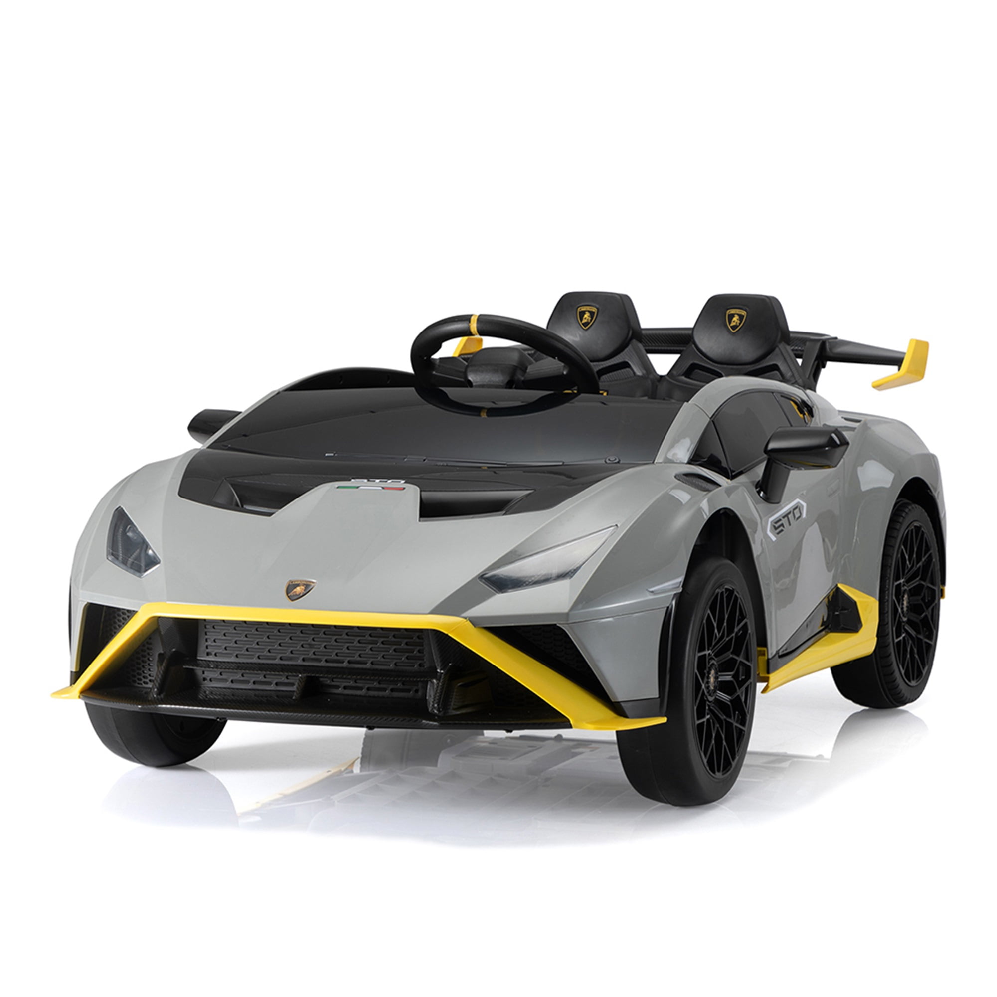 CIPACHO Kids Electric Ride On 12V Licensed Lamborghini Sto Battery Powered Sports Car Toy with 2 Speeds, Parent Control, Sound System, LED Headlights, Hydraulic Doors, Gray