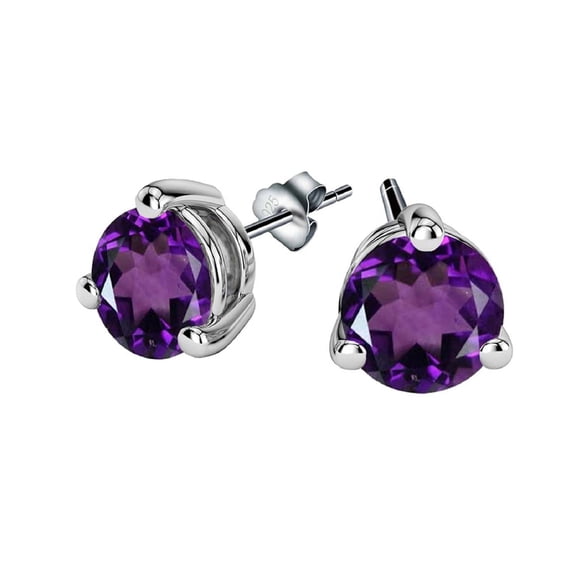 Tibetan Silver Handmade Fashion Jewelry, Purple Amethyst Earrings, 925 Sterling Silver, 6 mm Round