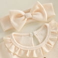 thumbnail image 3 of felwors Newborn Baby Girl Summer Outfit Romper Sister Lil Sis Embroidery Ruffle Collar Jumpsuit Infant Waffle Clothes,Beige,6-9 Months, 3 of 5