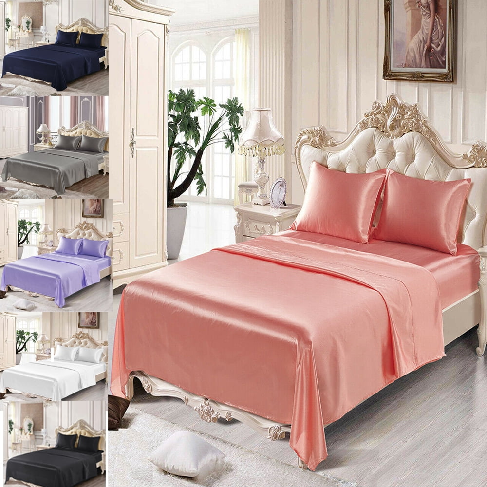 Housing Silk Satin Sheets 3 Piece, Silk Bedding Set with 1 Flat Sheet, 1 Fitted Sheet and 1 Silk
