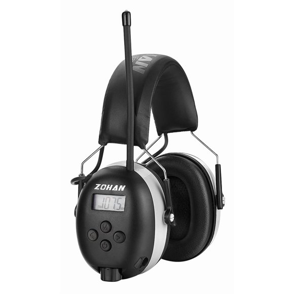 ZOHAN EM042 Casque Radio AM/FM avec Affichage Numérique, Protection Auditive Réduction du Bruit Cache-Oreilles de Sécurité, Protecteur Auditif Ultra Confortable pour Pelouse Mo