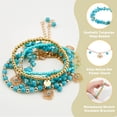 thumbnail image 4 of 1 Box 6Pcs 6 Style Alloy Flower Charm Bracelets Set Synthetic Turquoise Chips Beaded Stretch Stackable Bracelets Golden 6-3/4~9-1/4 inch(17.1~23.6cm) 1Pc/style, 4 of 7