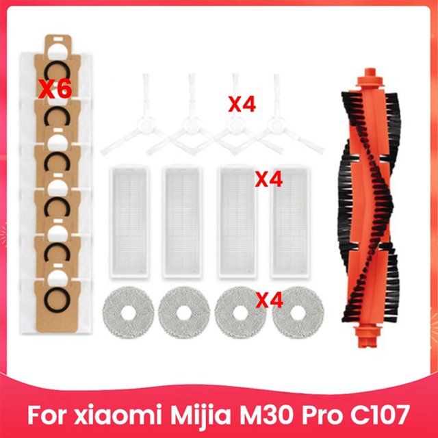 19 Piezas para M30 Pro C107 Robot Aspirador Accesorios Cepillo Lateral Principal Paño de Trapeador Filtro HEPA Bolsa de Polvo Kit de Piezas