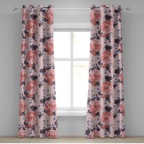 Ambesonne Floral Design Grommet Curtain, Delicate Rose Artwork, 50"x120", Coral Blush Dark Lavender