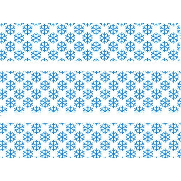 White with Blue Snowflakes Edible Photo Image Cake Border Decoration