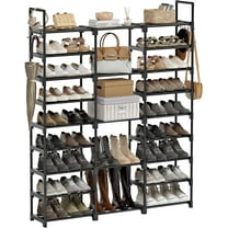 KAAYEE 9 Tiers Large Shoe Rack Storage Organizer for Closet,50-55 Pairs Shoe Tower Unit Shelf Stackable Shoe Rack with Metal Pipes Plastic Connectors Black