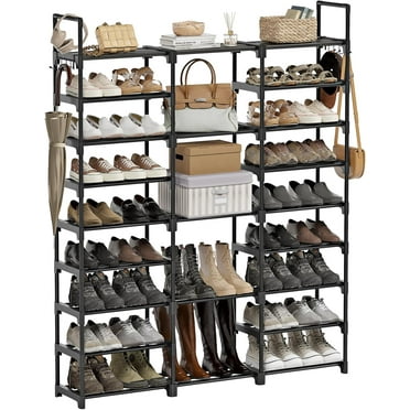KAAYEE 9 Tiers Large Shoe Rack Storage Organizer for Closet,50-55 Pairs Shoe Tower Unit Shelf Stackable Shoe Rack with Metal Pipes Plastic Connectors Black