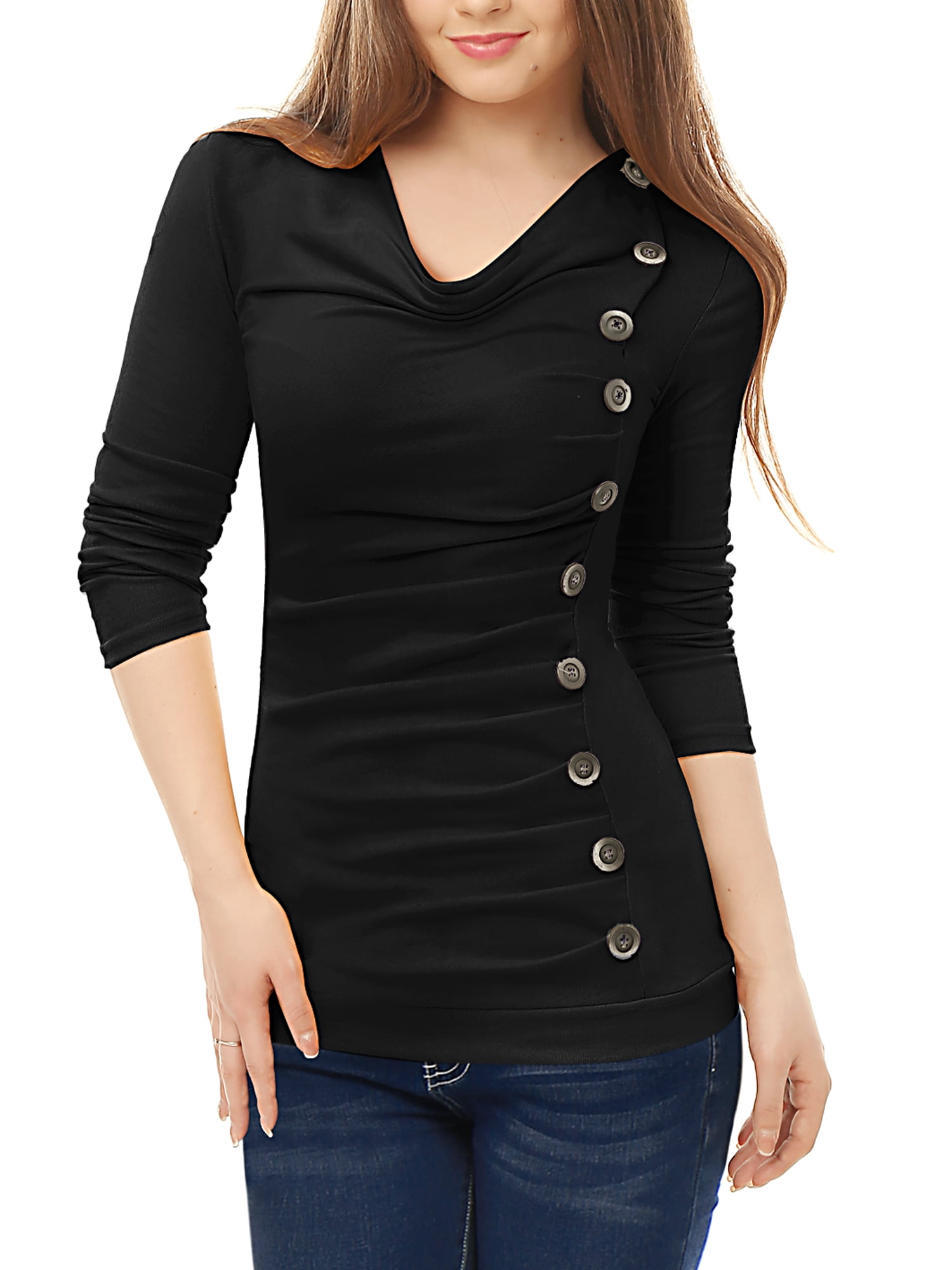 DARING DIVA Women's Cowl Neck Side Ruched Tunic Top 3XL Black