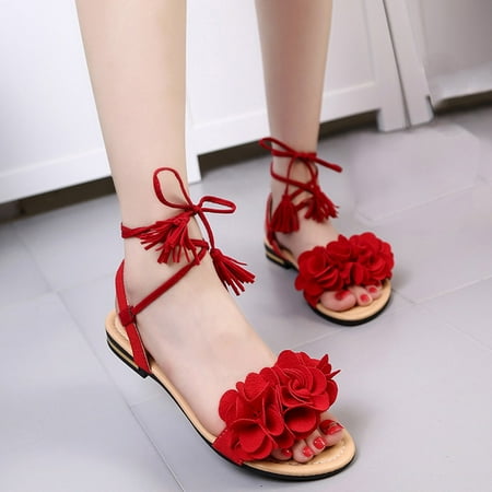 

〖Yilirongyumm〗 Red 42 Sandals Women Flat Shoes Heel Fashion Beach Women Sandals Tassel Skidding Slipper Women s Sandals