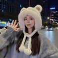 thumbnail image 2 of CPNG Girls Furry Faux Fur Beanie Hat Winter Fleece Hat Cute Animals Cartoon Bear Ears Winter Plush Balaclava Hats Teen Kids Outdoor Windproof Warm Hat with Strap, 2 of 4
