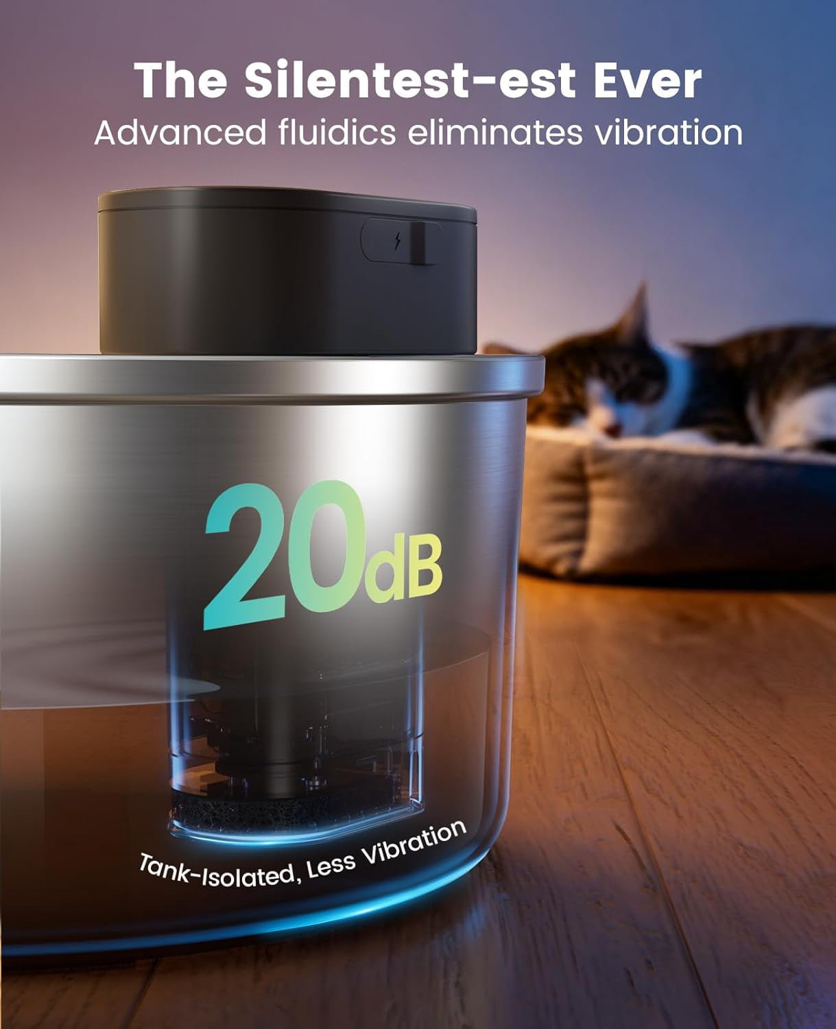 Stainless Steel Cordless Pet Water Fountain 3.2L Ultra Quiet SilentFlow Pump Motion Sensor Automatic Water Dispenser for Cats Indoor