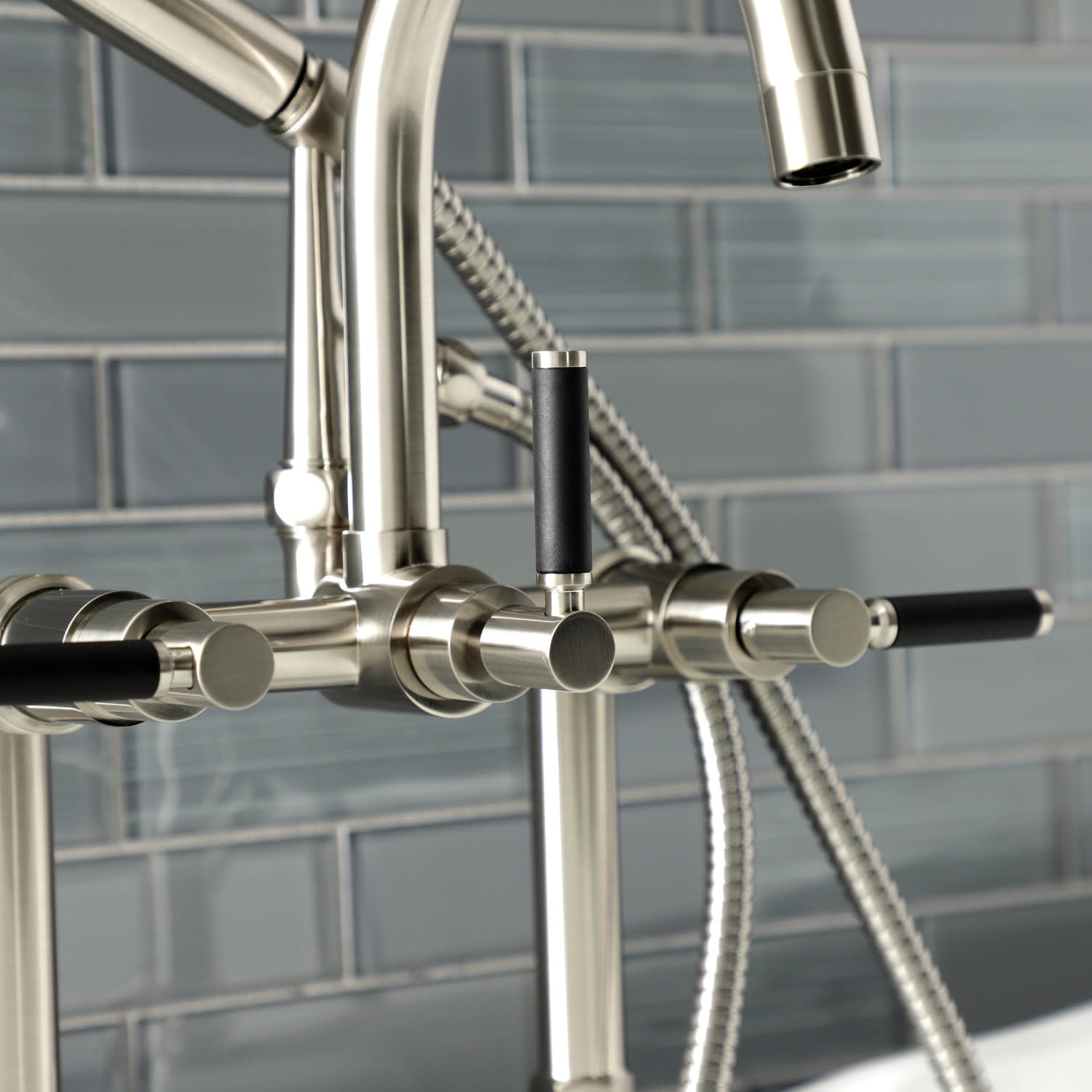 Kingston Brass AE8108DKL 7 in. Aqua Vintage Kaiser Deck Mount Clawfoot Tub Faucet, Brushed Nickel