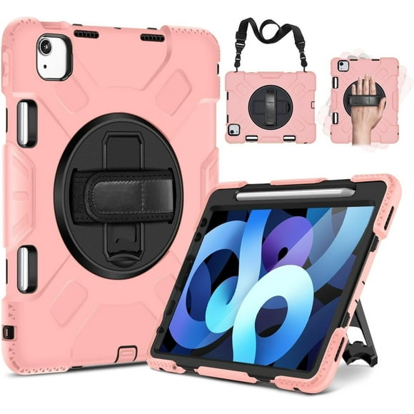 Protective Case for iPad Air 6th M2 2024 11 Inch, 5th 4th Gen 10.9 inch and iPad Pro 4th 3rd 2nd Generation (2022 2021 2020 2018) w/Pencil Holder, Handle, Stand & Shoulder Strap, Black