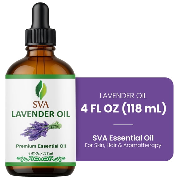 SVA Lavender Essential Oil – 4 Fl Oz – 100% Natural Lavender Oil - for Diffuser, Hair Care, Face, Skin Care, Aromatherapy, Scalp and Body Massage, Soap and Candle Making – with Dropper