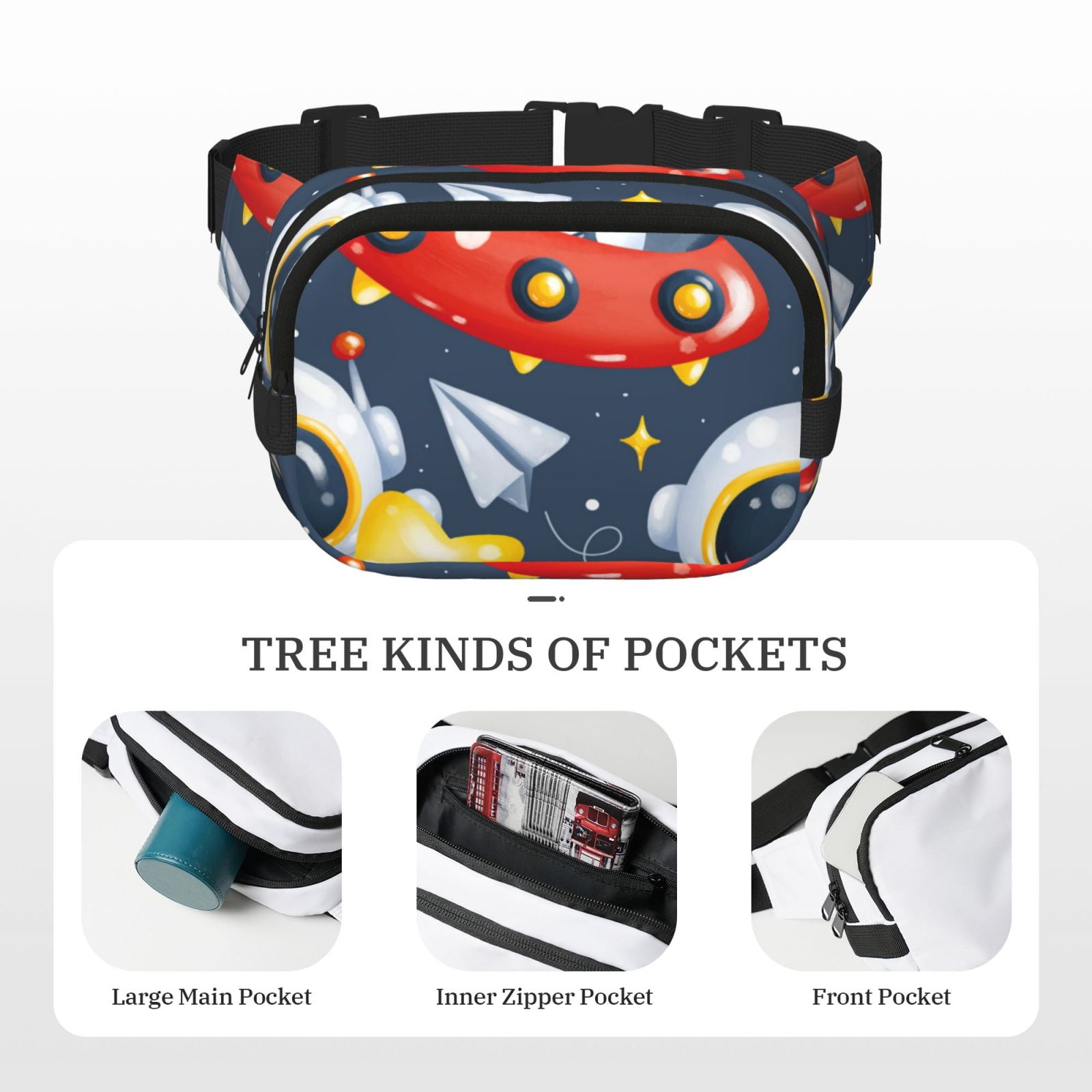 Picia Astronaut And Space Print Square Double-Layer Waist Bag Mini Adjustable Waist Belt Bag Exercise Running Travel Hiking