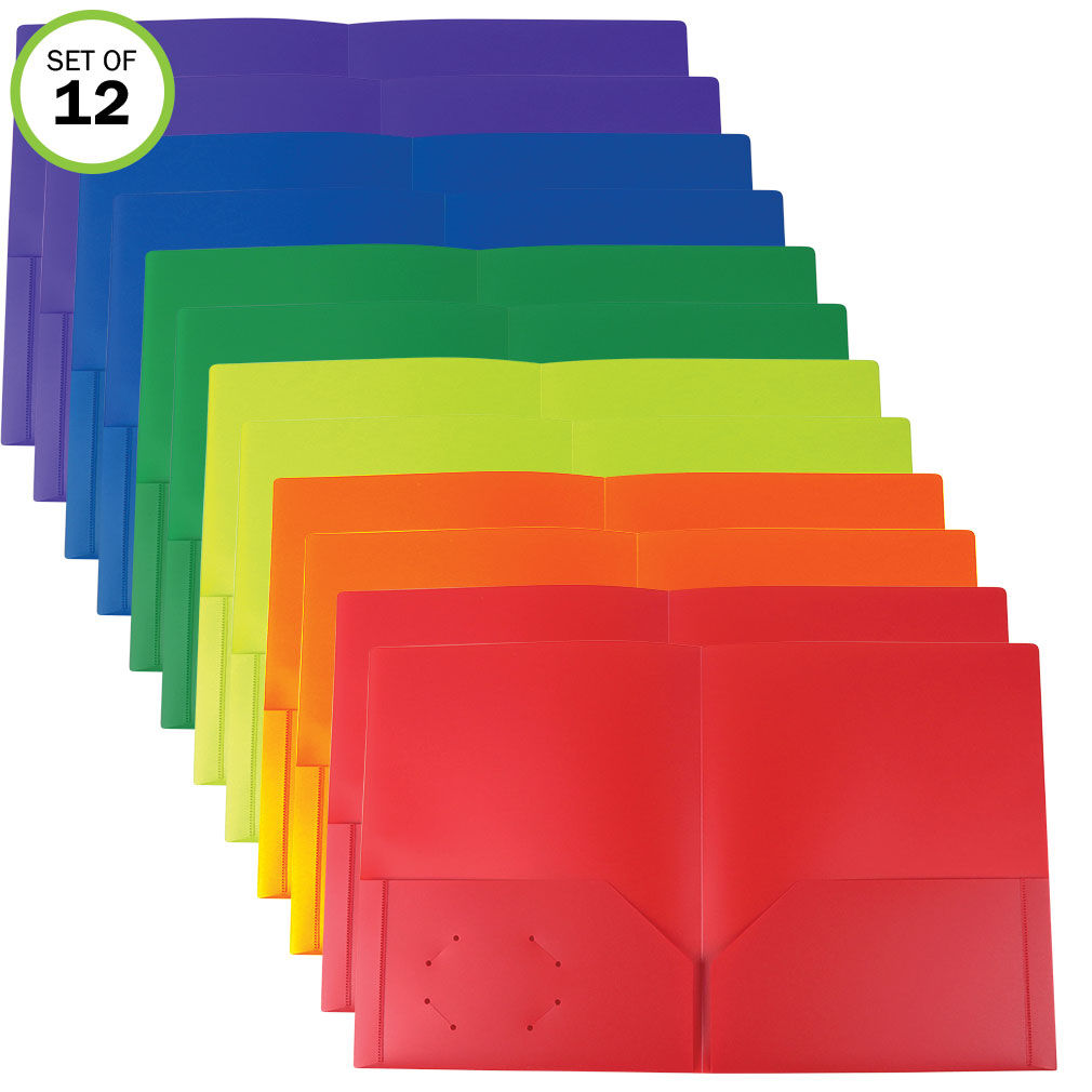 Evelots 2 Pocket Folders Heavy Duty Plastic Business Card Slot Flexible Set 12 Heavy Duty Plastic Folders