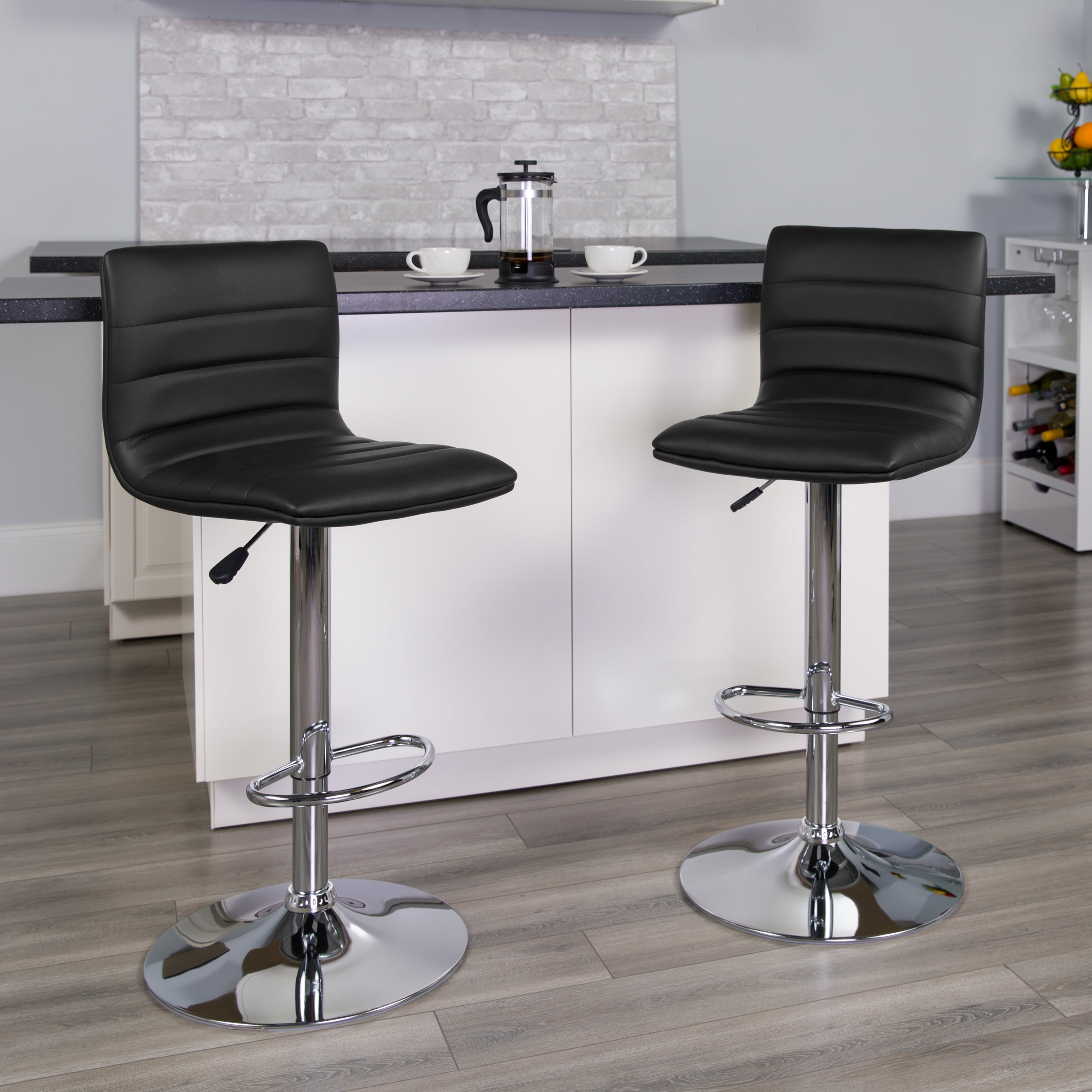 Contemporary Vinyl Adjustable Height Barstool with Horizontal Line