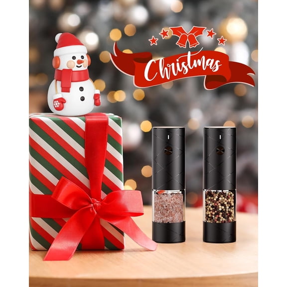 Electric Salt and Pepper Grinder Set with Adjustable Coarseness, Rechargeable Automatic Salt and Pepper Grinder Set with One Hand Operated and LED Light, Salt Grinder & Pepper Mill for Family BBQ