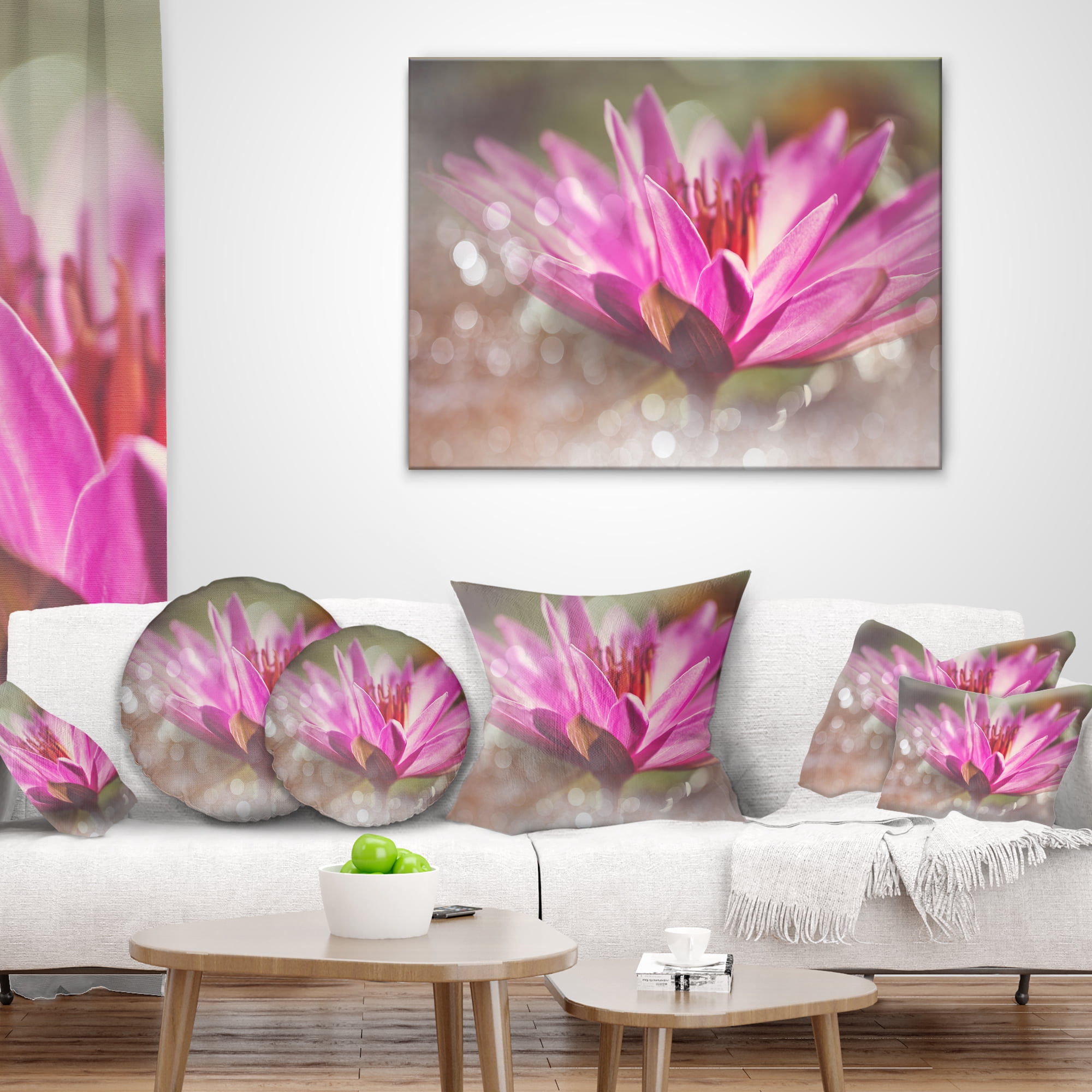 Designart Pink Lotus on Abstract Background - Floral Throw Pillow - 18x18