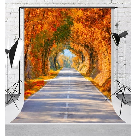 Image of GreenDecor Fall Photography Backdrops Country Road Background Scenic Parasol Tree Photo Studio for Photographer 5x7ft