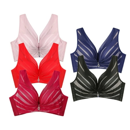 

YWDJ Plus Size Bras for Women 5PC Women Comfortable Non-wire Adjustable Lace Thin And Large Size Bra Multicolor 32B