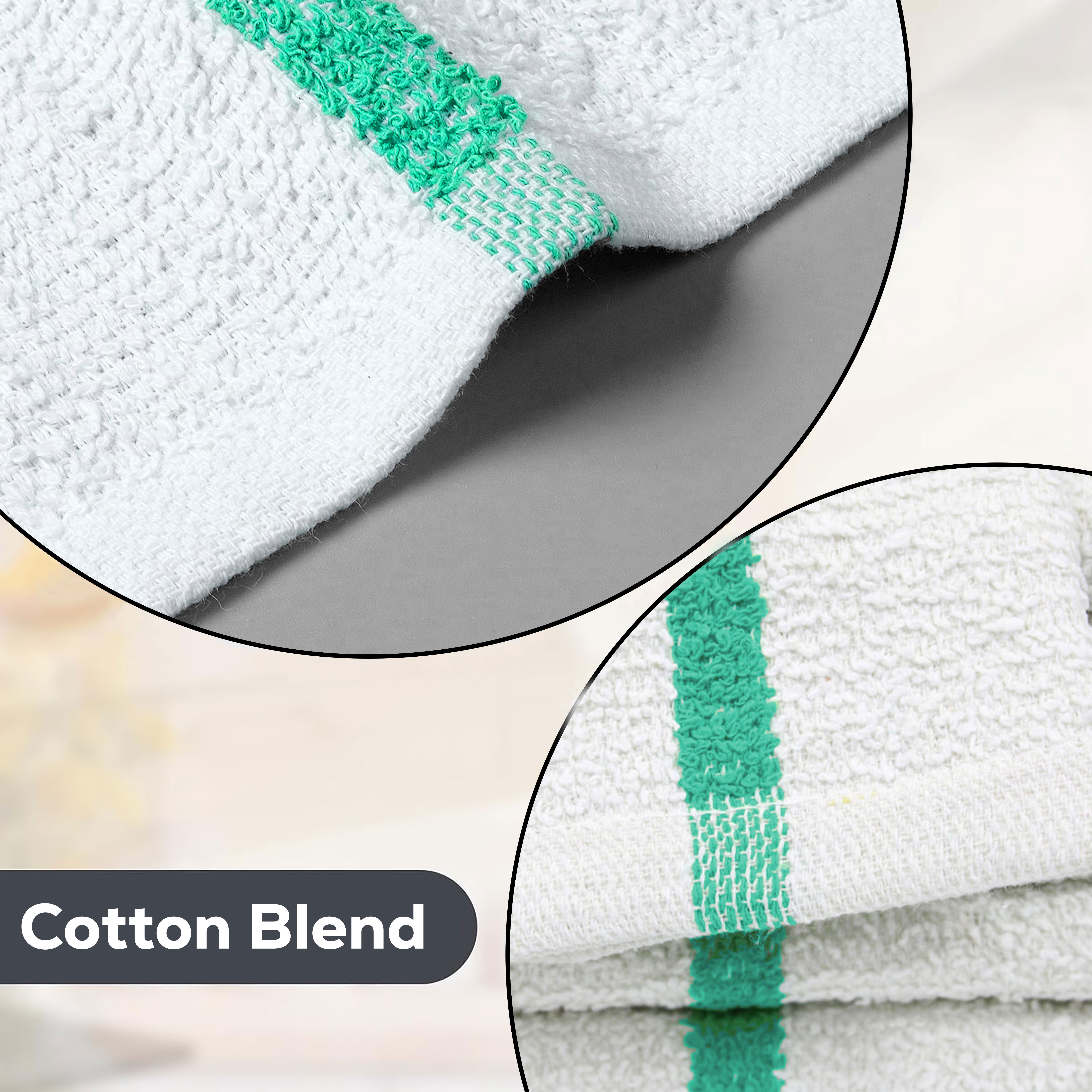 GOLD TEXTILES 12 PC Cotton Blend White Bar Mops 16x19" Green Stripe Kitchen Towels for Restaurant & Commercial Use