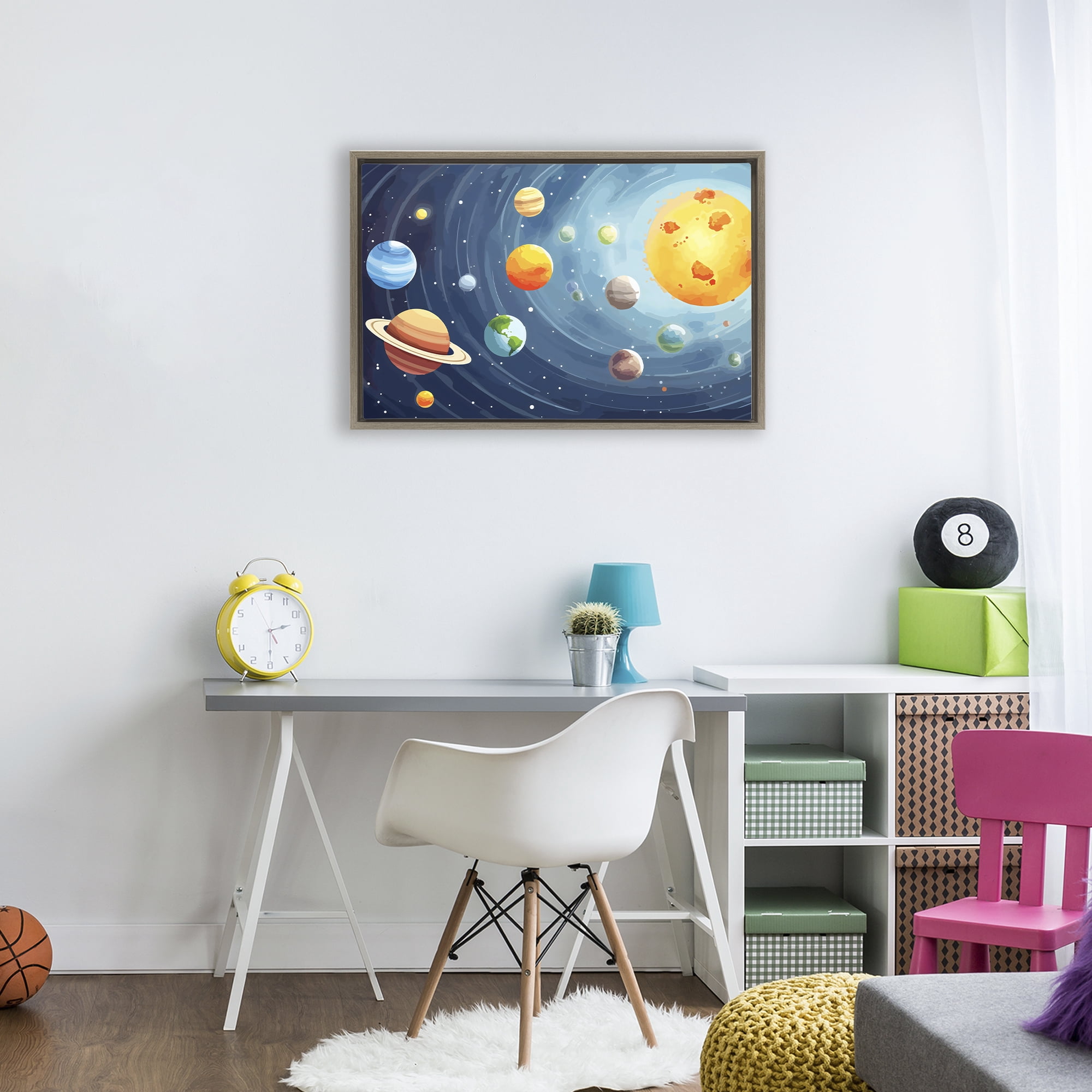 Stupell Industries Solar System Planets Orbit Brown Framed Floater Canvas Wall Art, design by Creative Studio