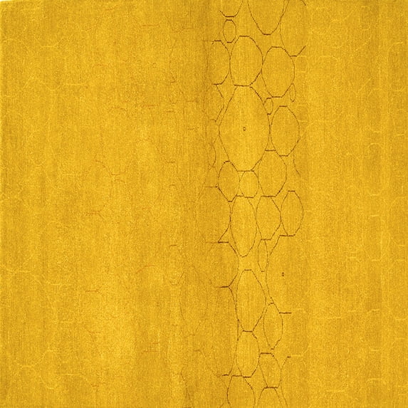 Ahgly Company Machine Washable Indoor Square Abstract Yellow Contemporary Area Rugs, 8' Square