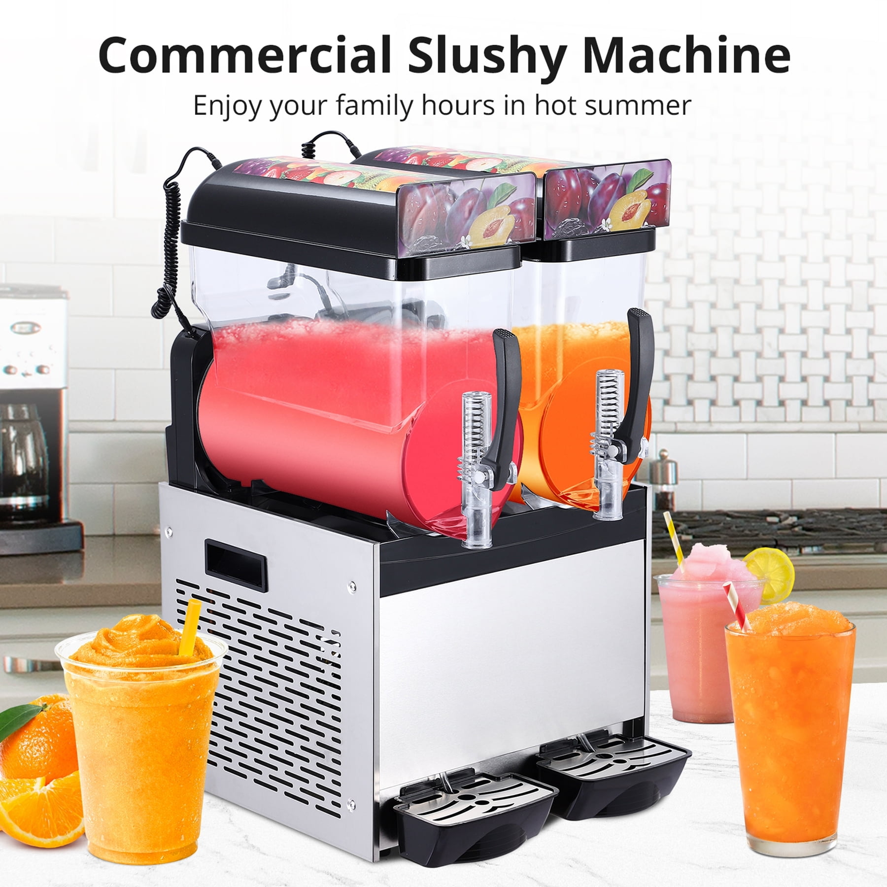 Aoile 2-Tank Commercial Slushy Machine 7.9 Gal, 700W Stainless Steel Frozen Drink Margarita Smoothie Maker