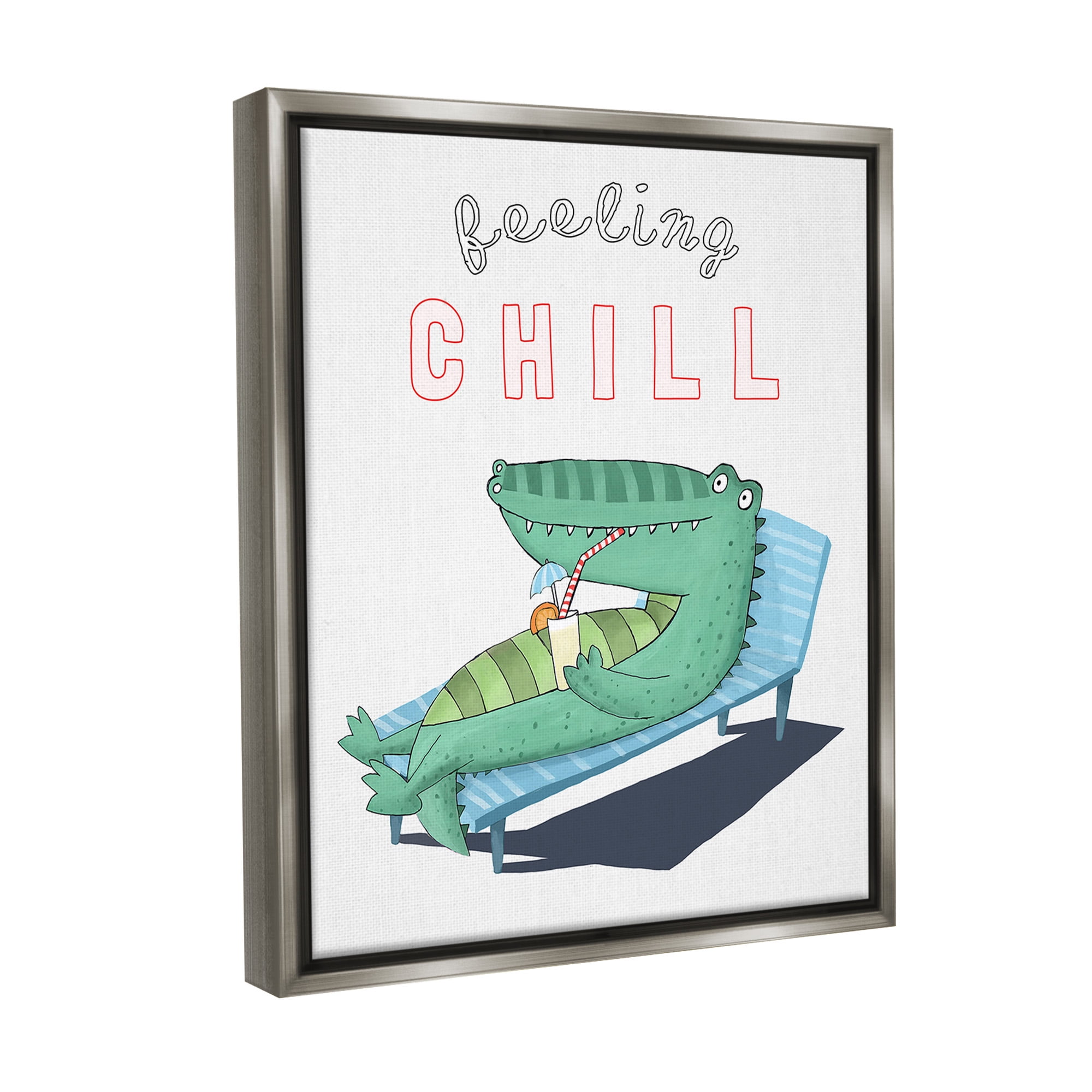 Stupell Industries Feeling Chill Alligator Animals & Insects Painting Gray Floater Framed Canvas Art Print Wall Art, 25 x 31