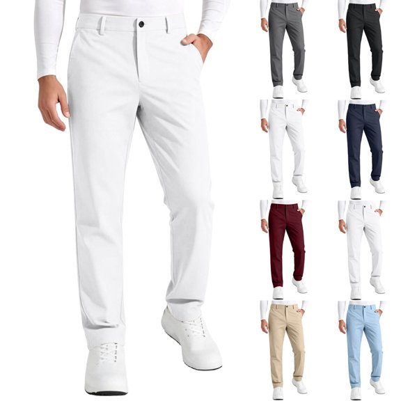 Mens Chino Pants Sevevn Button Fly Belt Loops Slant Pockets Straight Leg Lightweight Stretch Woven Trousers for Casual Office Golf Daily Wear