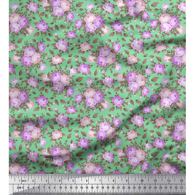 Soimoi Tissu en Rayonne Imprimé Feuilles & Roses au Mètre 42 Pouces de Large