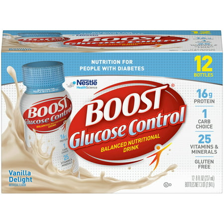 Boost Glucose Control Balanced Nutritional Drink, Vanilla Delight, 8 fl oz Bottle, 12 (Best Drinks For Diabetics Type 2)