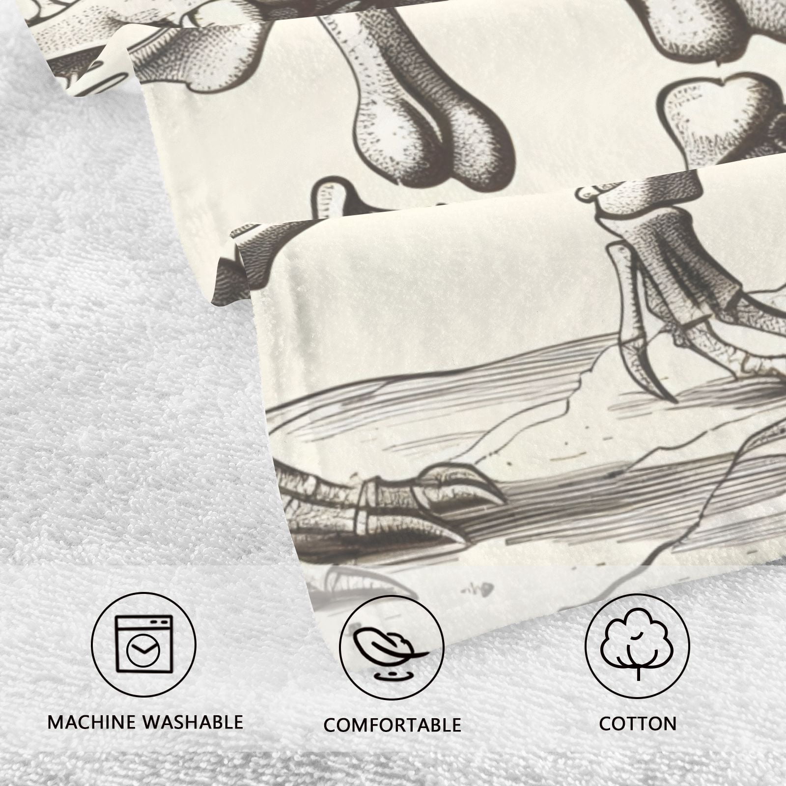 Dinosaur Skeleton Hand Towels Cotton Bath Towels Large Face Towels Absorbent for Bathroom 2 Packs