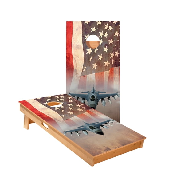 Skip's Garage | American Flag With Jet 2x4 Cornhole Boards (24" x 48") | Includes (2) Boards | Resin Bags | NO Accessories