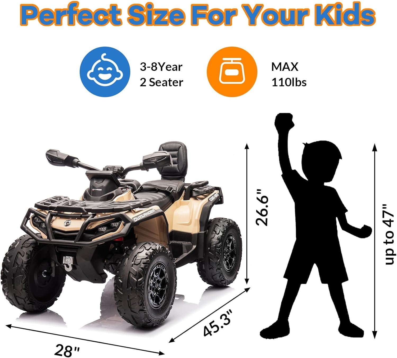 EastVita 2 Seater Ride On ATV for Kids, 12V Ride on Toy Car with Remote Control, 2WD Power, Music, 4 Wheeler Electric Car Battery Powered