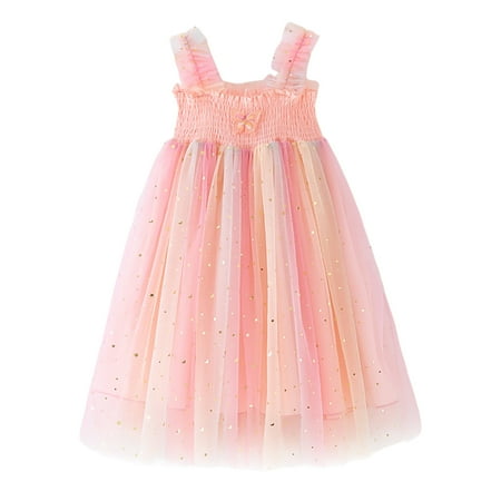 

Casual Summer Dresses for Girl 2024 Kids Children s Girls Summer Sleeveless Dress Gradient Mesh Dress Party (Pink 12-18 Months)