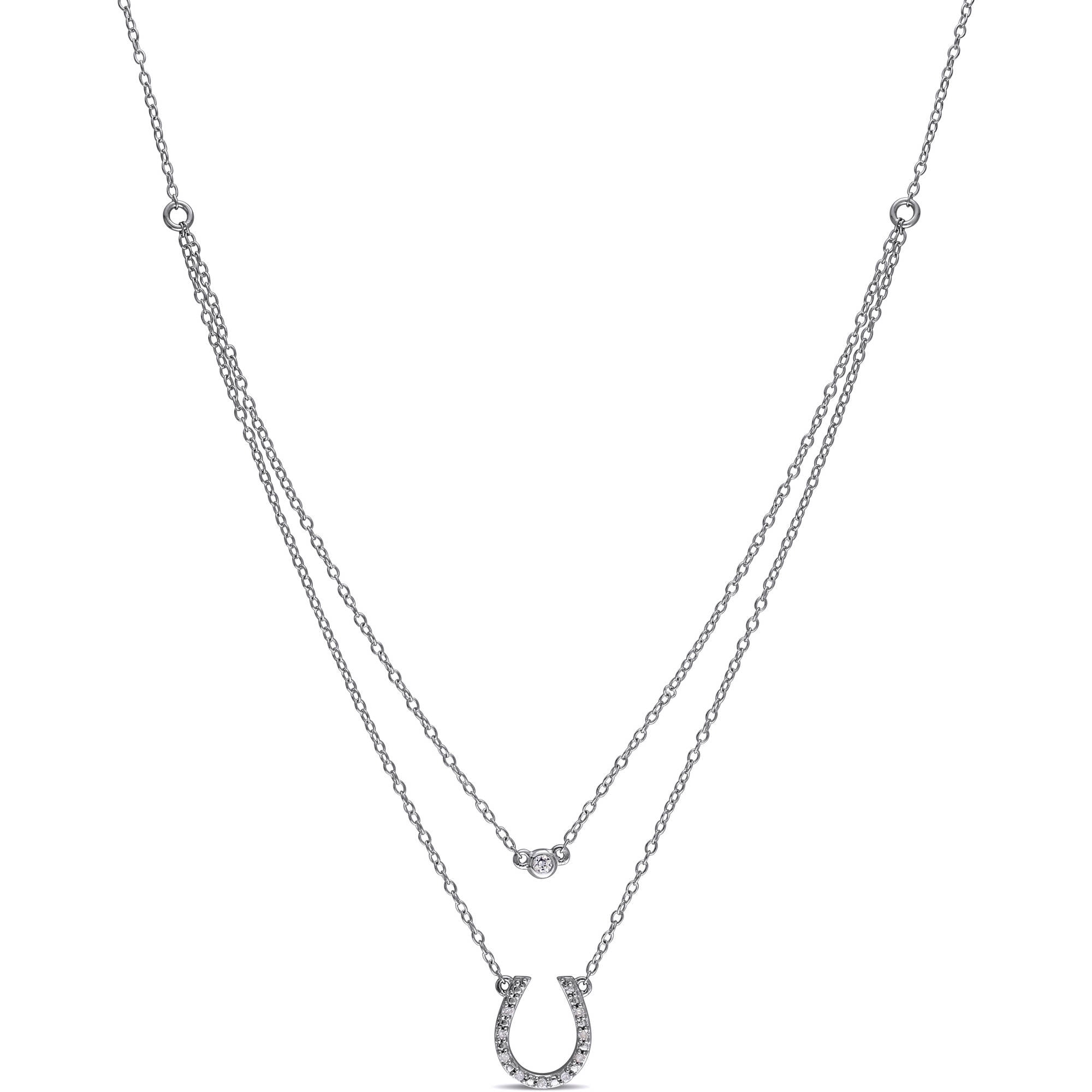 Miabella White Topaz and Diamond-Accent Sterling Silver Layered Horseshoe Lucky Charm Necklace, 17" by Miabella