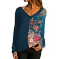 thumbnail image 1 of Mode Femme Décontractée Col en V Manches Longues Imprimé Patchwork Hauts T-Shirt Blouse, 1 of 9