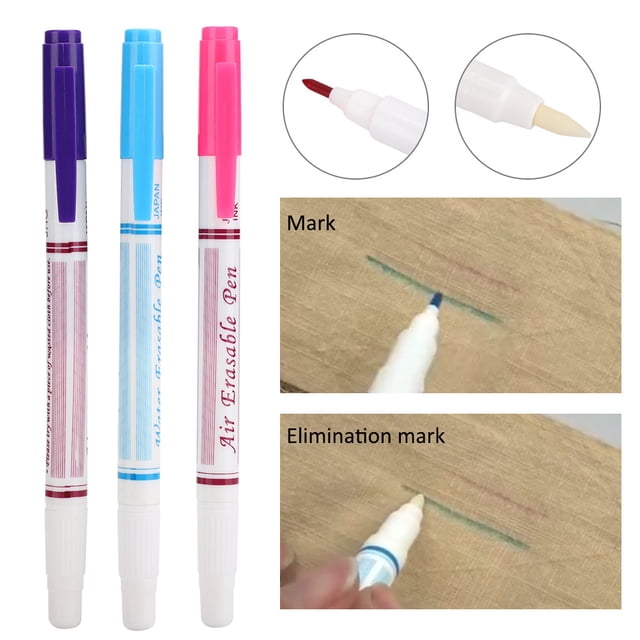 3 Pcs Stylo Effaçable à l'Eau Double Tête, Stylo Effaçable à l'Eau, Rouge/bleu/violet pour Couture DIY