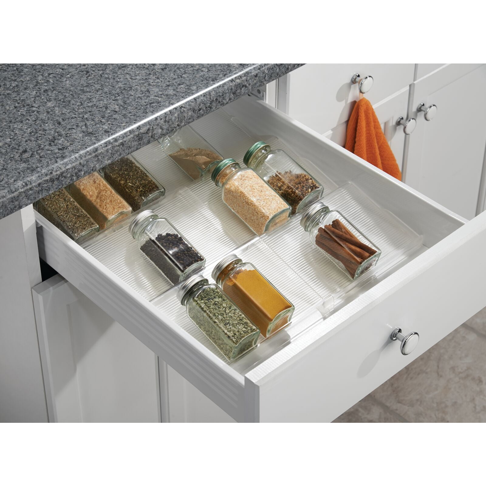 mDesign Adjustable Expandable Plastic Spice Rack Drawer Organizer for Kitchen