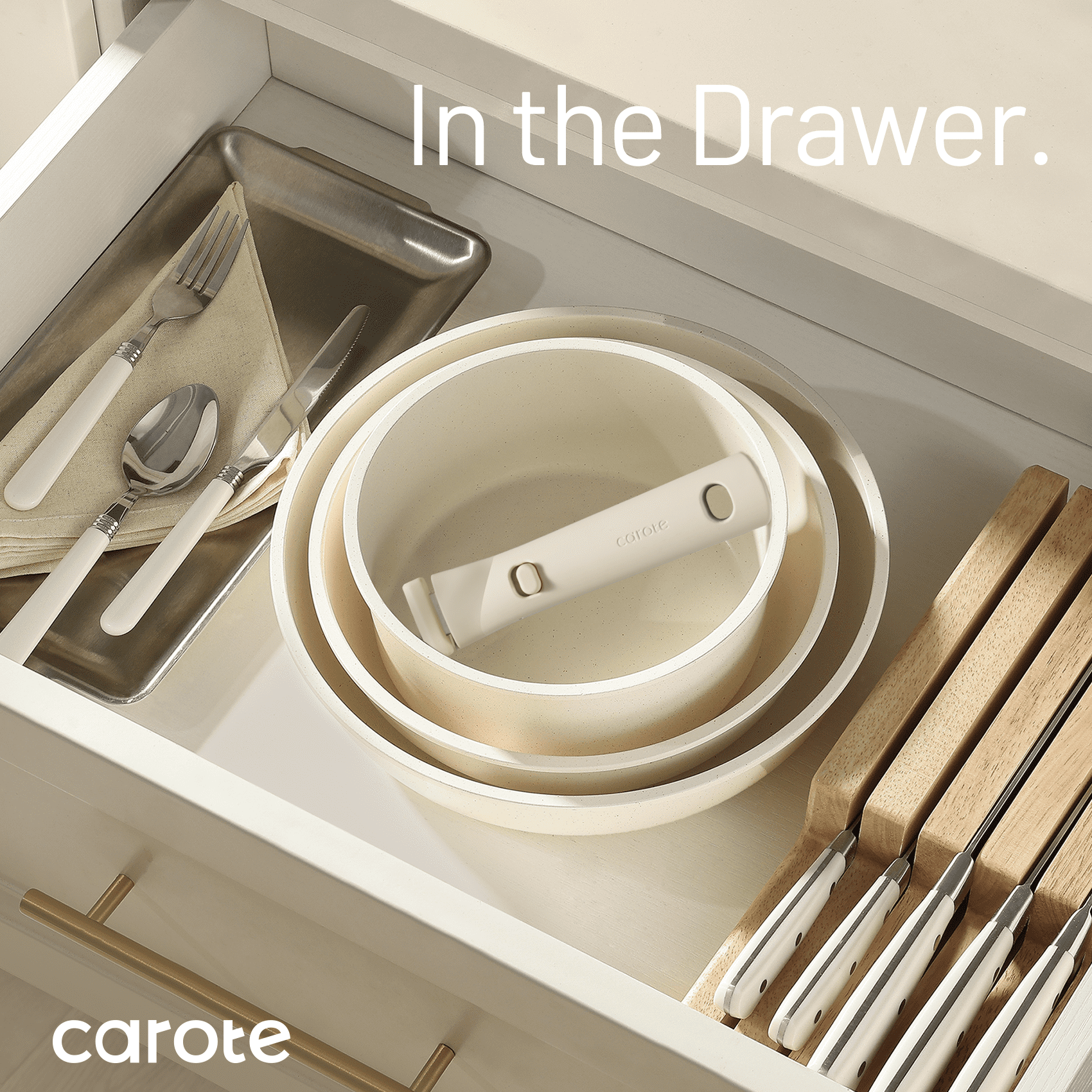 Carote Ceramic Cookware Set, Non Toxic Detachable Pots and Pans, 13 Pcs Induction Cookware, Cream  (图5)