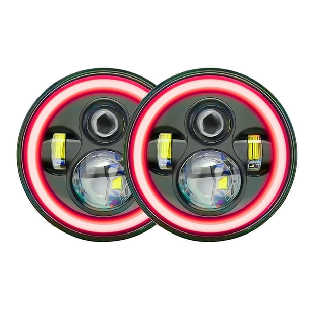 Faros de automóviles 1 faro LED de 7 pulgadas para coche y motocicleta con DRL/señal de giro/luz baja/luz alta, ojos de ángulo rojo, repuesto de faro redondo de 7 pulgadas para Jeep Wrangler JK TJ LJ