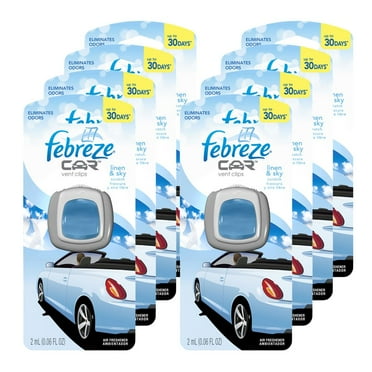 Febreze Car Vent Clips Air Freshener and Odor Eliminator, Linen and Sky Scent - 8 Pieces