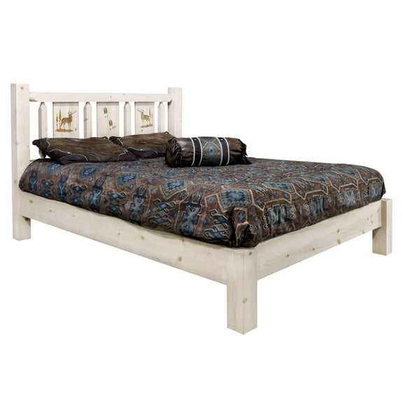 Homestead Collection Twin Platform Bed w/ Laser Engraved Elk Design, Ready to Finish