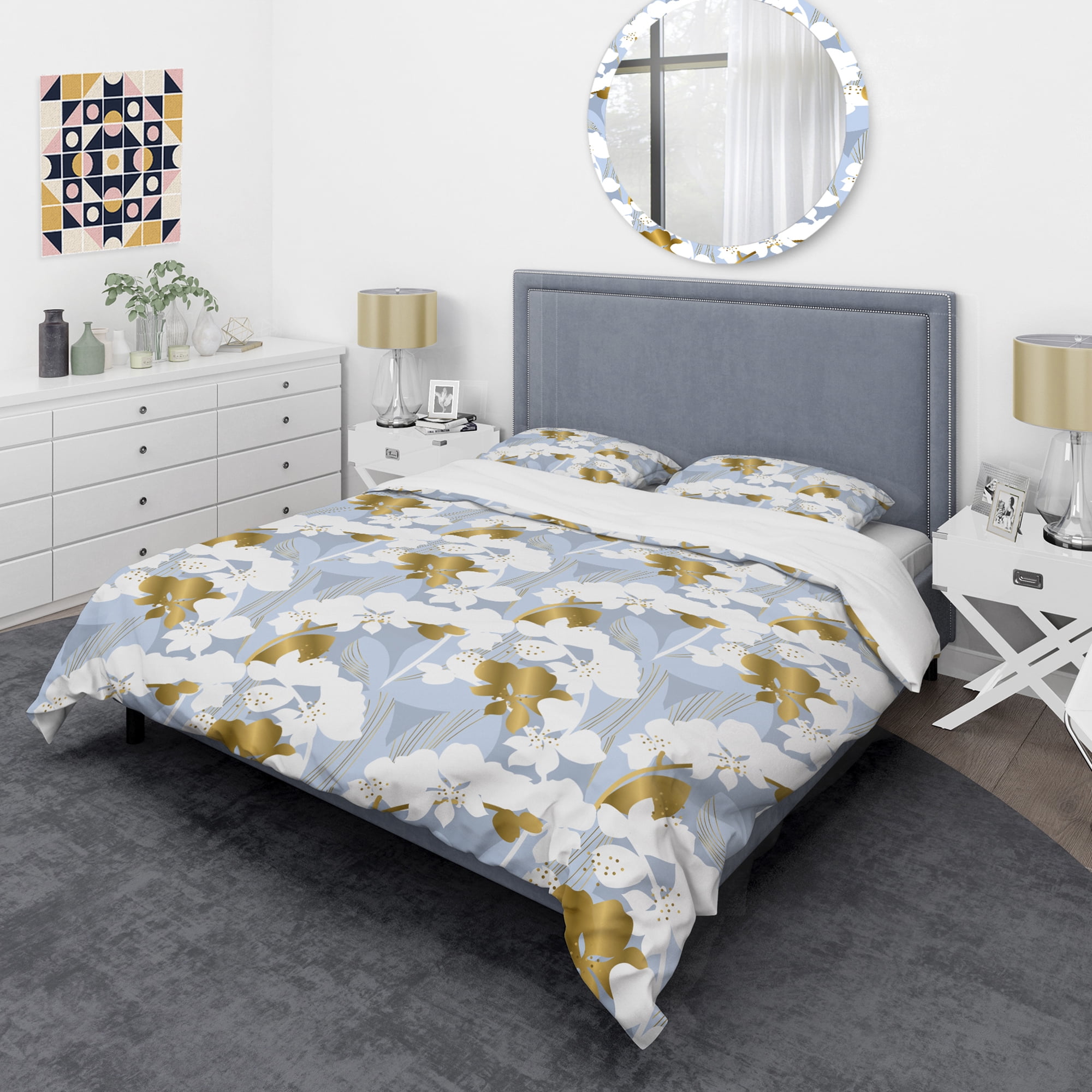 Designart 'Orchid blossom color pattern' Mid-Century Modern Duvet Cover Set